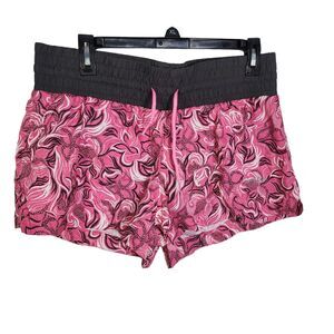 Saucony Womens Shorts Large Running Printed Pull On Drawstring Pink Built In